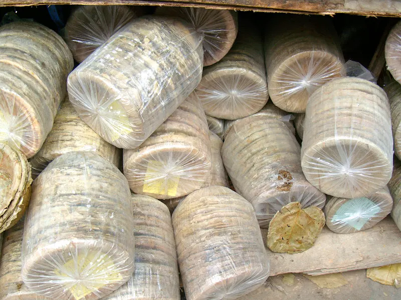 Machine-made dry saal leaf plates and bowl at the wholesale market in the Asan market, Kathmandu.