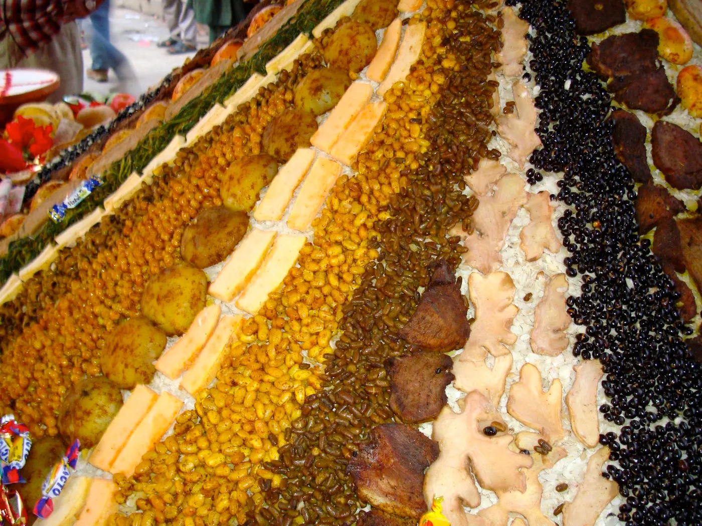 Another close up view of Samay Baji - it is also decorated with several variety of Newari mari breads.