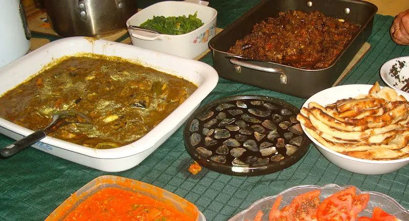 Taro leaves cooked with fresh garlic, ginger, onion, tomatoes and few other spices. It is delicious served with freshly steamed rice.