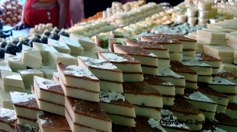 Artful presentation of assorted sweets.