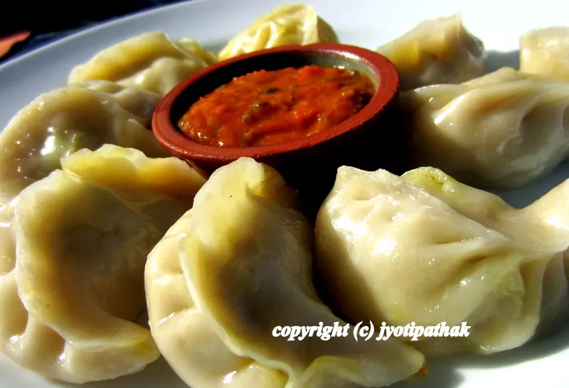 ...Close-up look of freshly steamed momo dumpling