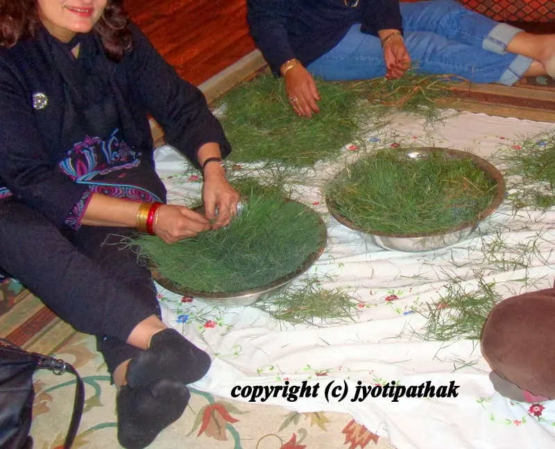 My friend's son's wedding ceremony - sorting the dubo grass and trying to make "Dubo ko Maalaa"