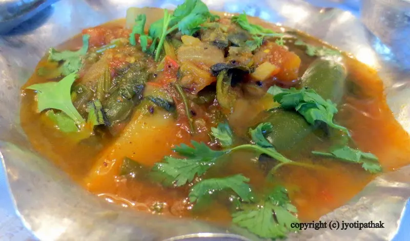 Potato-onion-tomato-radish medley (alu-pyaj-golbheda-mula ko tarkaari)