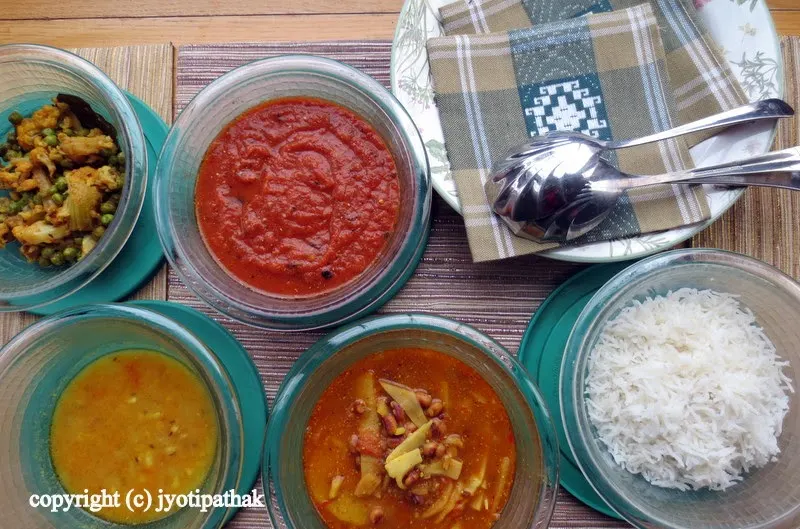 Simple everyday Nepali meal served with bamboo shoots curry
