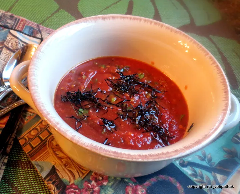 Tomato chutney tempered with jimbu